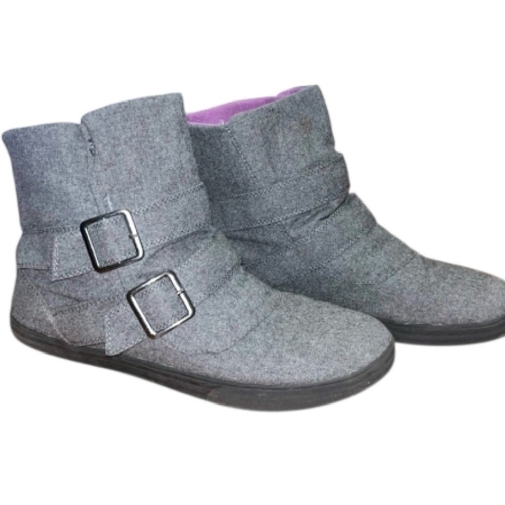 Gray Wool Knit Ankle Boots with Buckles 7.5/8
